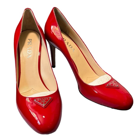 Prada Shoes - PRADA***Red Patent Stilleto Logo Heels***EU 40; US 10 $1200 NWB